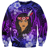 New Zealand Custom Women's Day Sweatshirt Maori Girl Feathers of Hope - Purple LT9 Unisex Purple - Polynesian Pride