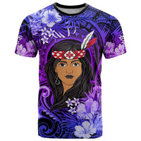New Zealand Custom Women's Day T Shirt Maori Girl Feathers of Hope - Purple LT9 Purple - Polynesian Pride