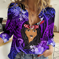 New Zealand Custom Women's Day Women Casual Shirt Maori Girl Feathers of Hope - Purple LT9 Female Purple - Polynesian Pride