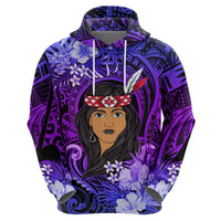 New Zealand Custom Women's Day Zip Hoodie Maori Girl Feathers of Hope - Purple LT9 - Polynesian Pride