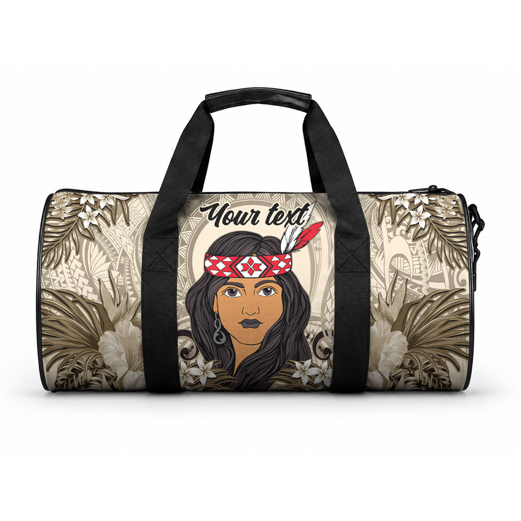 Personalized New Zealand Women's Day Duffle Bag Maori Girl Feathers of Hope - Beige LT9 One size Beige - Polynesian Pride