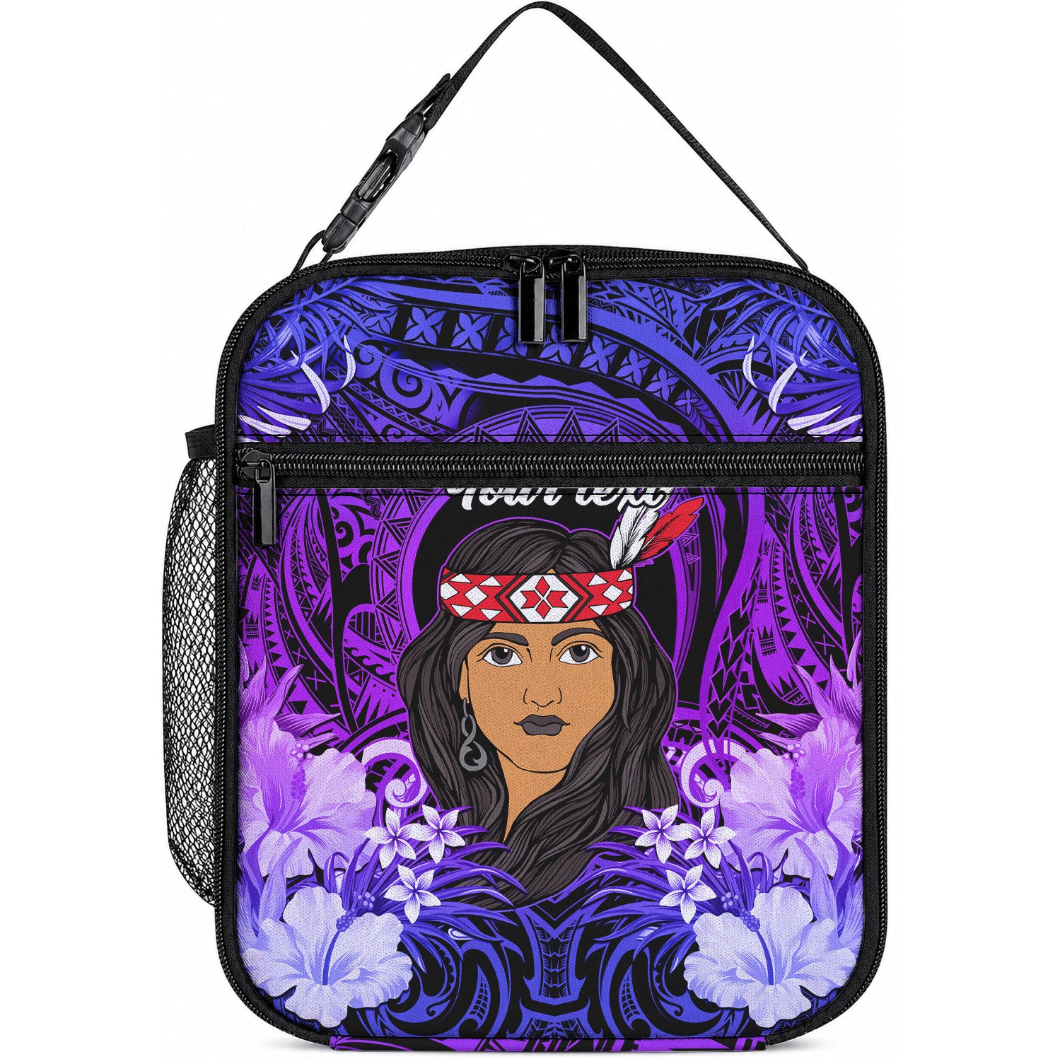 New Zealand Custom Women's Day Lunch Bag Maori Girl Feathers of Hope - Purple LT9 10.2 × 8.3 × 4.3 inch Purple - Polynesian Pride