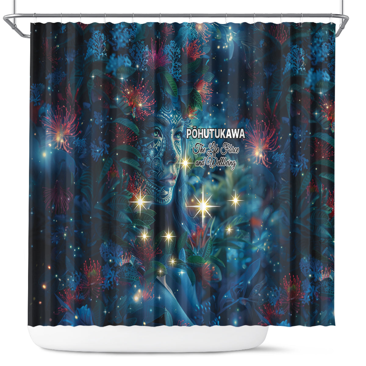 New Zealand Matariki Pohutukawa Shower Curtain Te Mauri te Ora