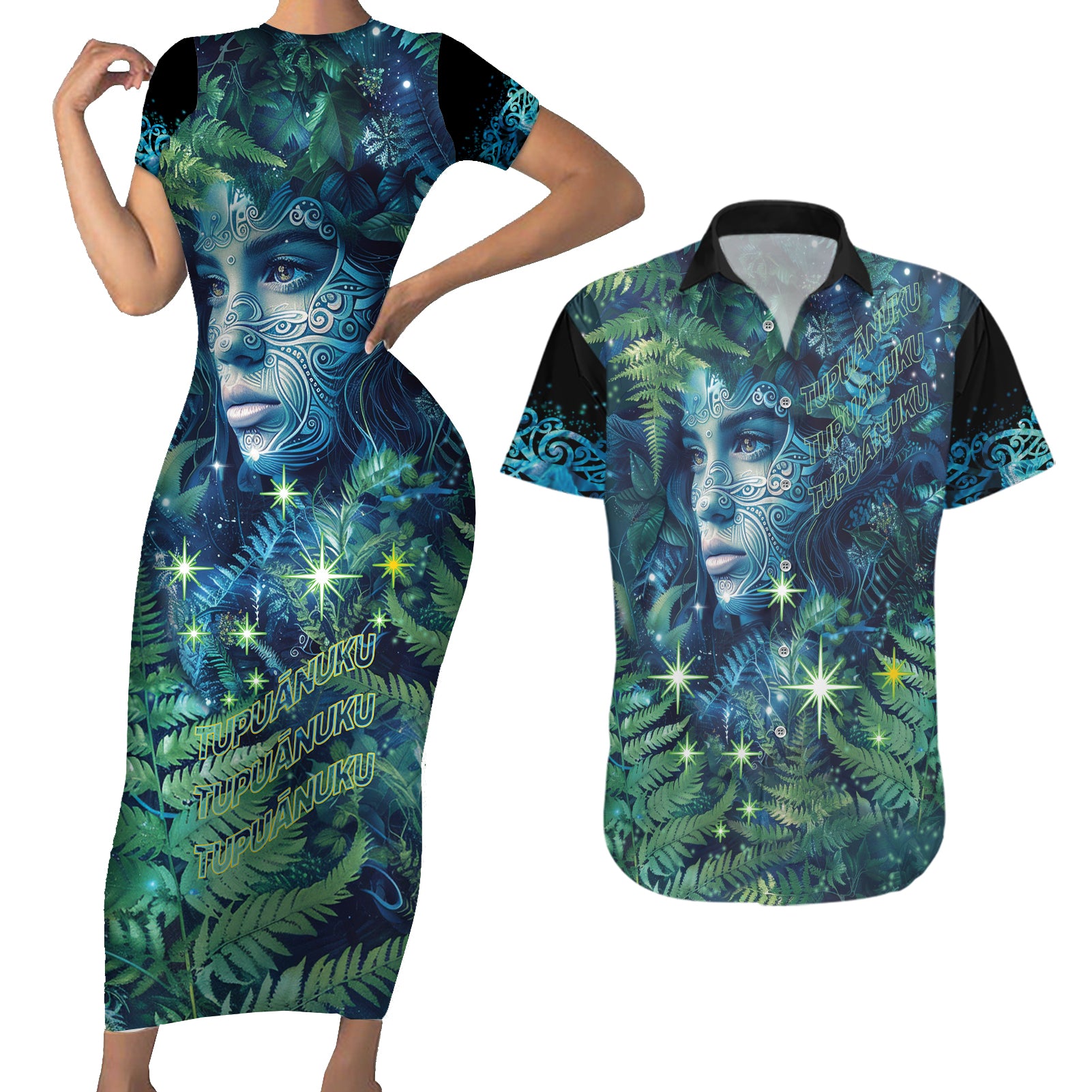 New Zealand Matariki Tupuanuku Couples Matching Short Sleeve Bodycon Dress and Hawaiian Shirt Te Wā o te Hauhake