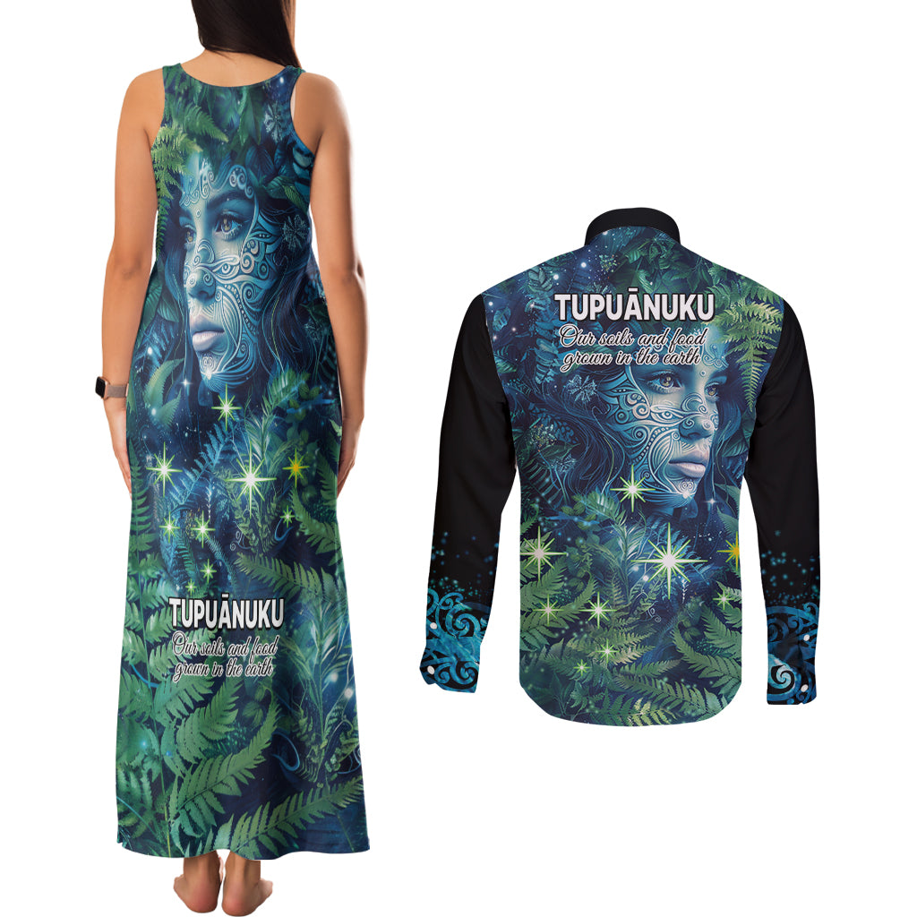 New Zealand Matariki Tupuanuku Couples Matching Tank Maxi Dress and Long Sleeve Button Shirt Te Wā o te Hauhake