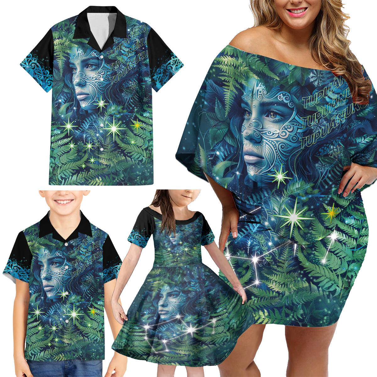 New Zealand Matariki Tupuanuku Family Matching Off Shoulder Short Dress and Hawaiian Shirt Te Wā o te Hauhake