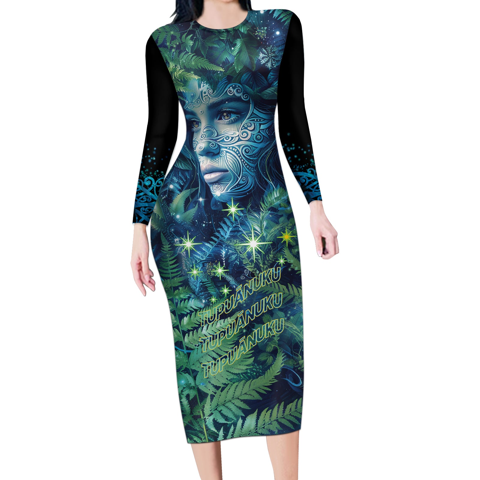 New Zealand Matariki Tupuanuku Long Sleeve Bodycon Dress Te Wā o te Hauhake