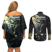 New Zealand Matariki Tupuarangi Couples Matching Off Shoulder Short Dress and Long Sleeve Button Shirt Ngā Kai o te Rangi