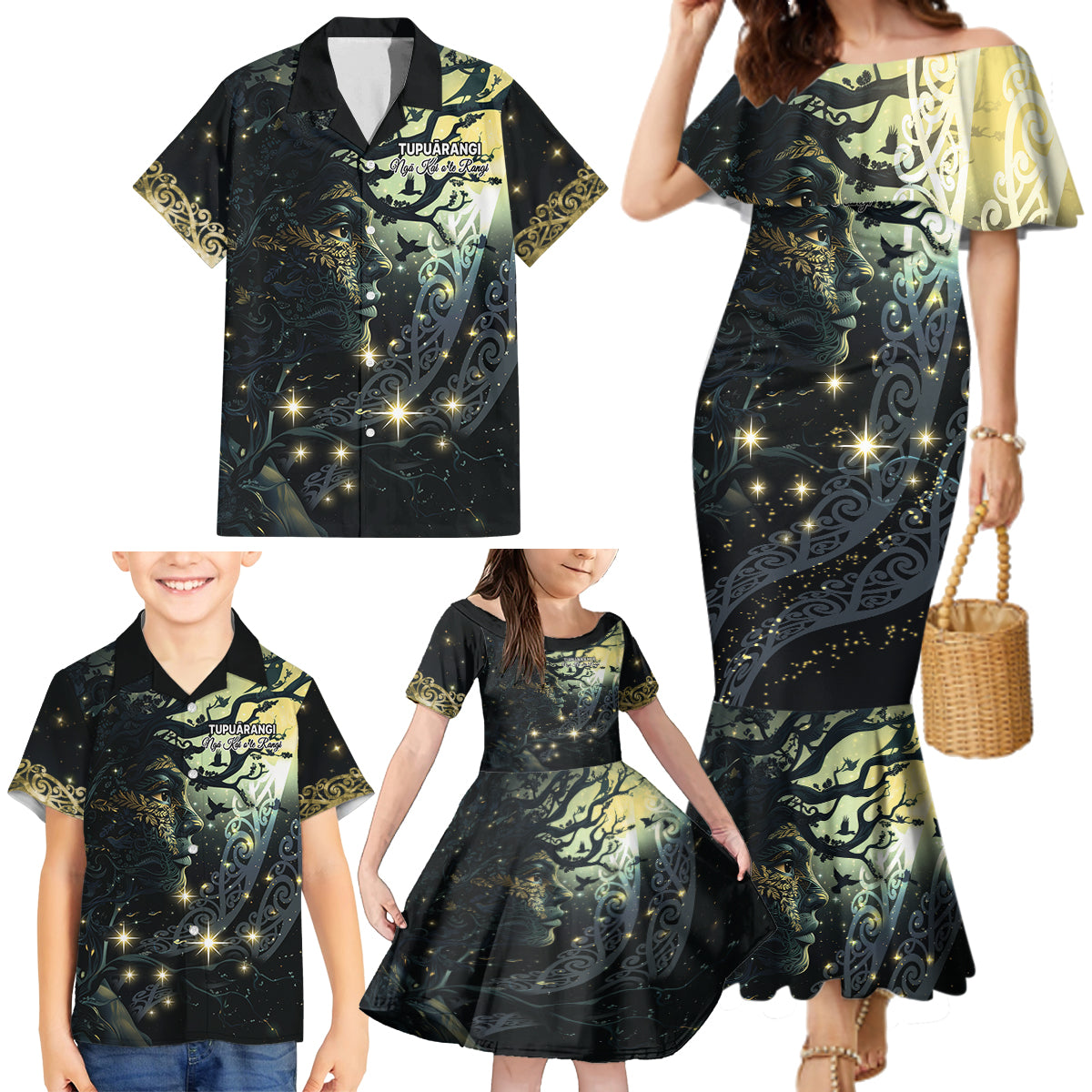 New Zealand Matariki Tupuarangi Family Matching Mermaid Dress and Hawaiian Shirt Ngā Kai o te Rangi