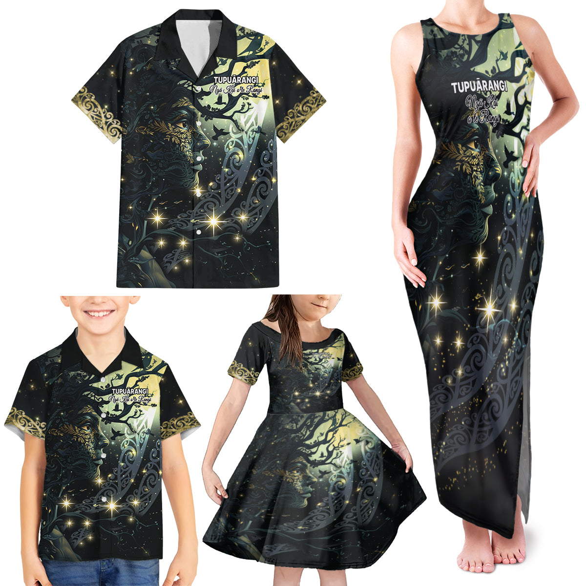 New Zealand Matariki Tupuarangi Family Matching Tank Maxi Dress and Hawaiian Shirt Ngā Kai o te Rangi