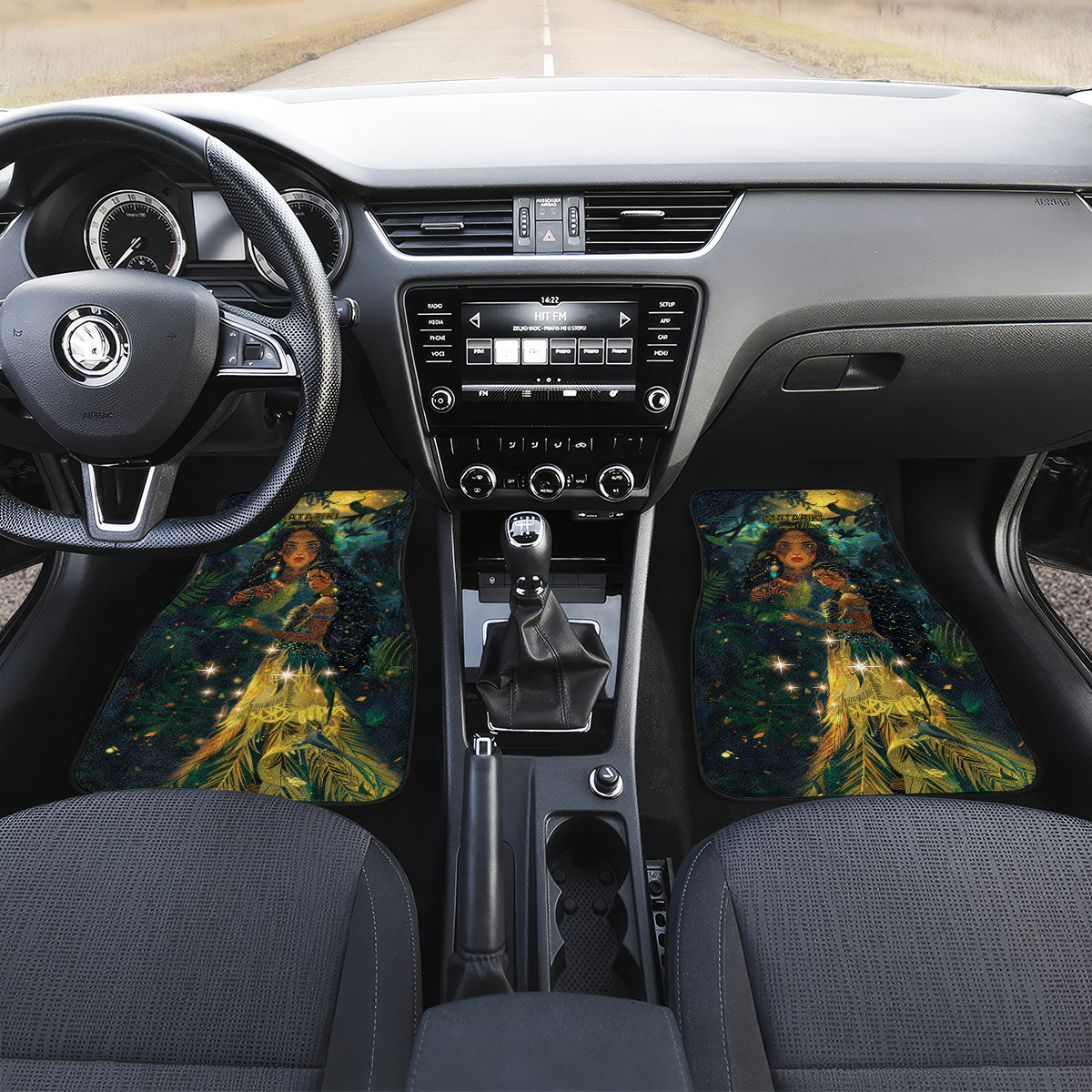 New Zealand Matariki Car Mats Rongo Mori Wellbeing and Good Luck LT9 Set 2pcs - Front Art - Polynesian Pride