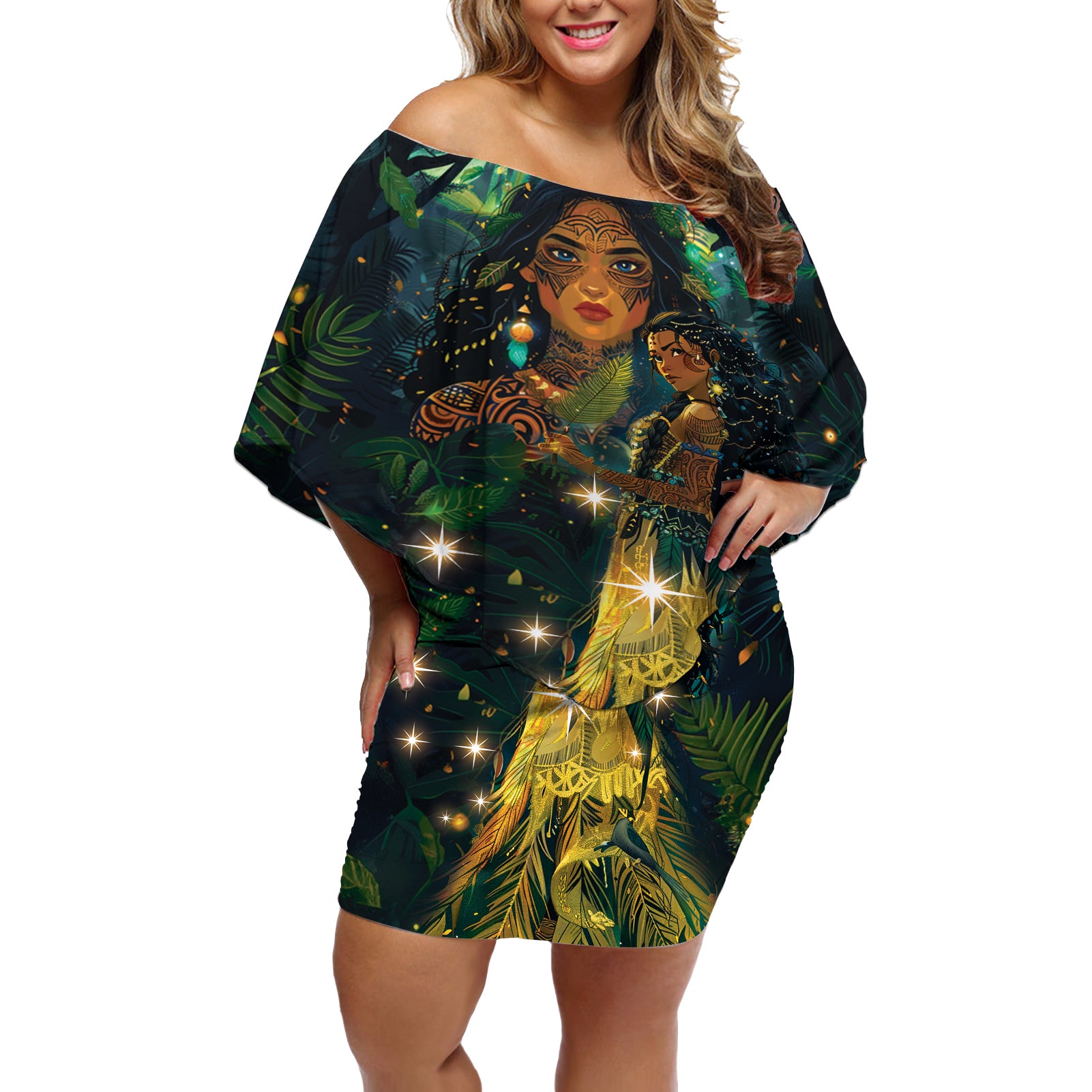 New Zealand Matariki Off Shoulder Short Dress Rongoā Māori Wellbeing and Good Luck