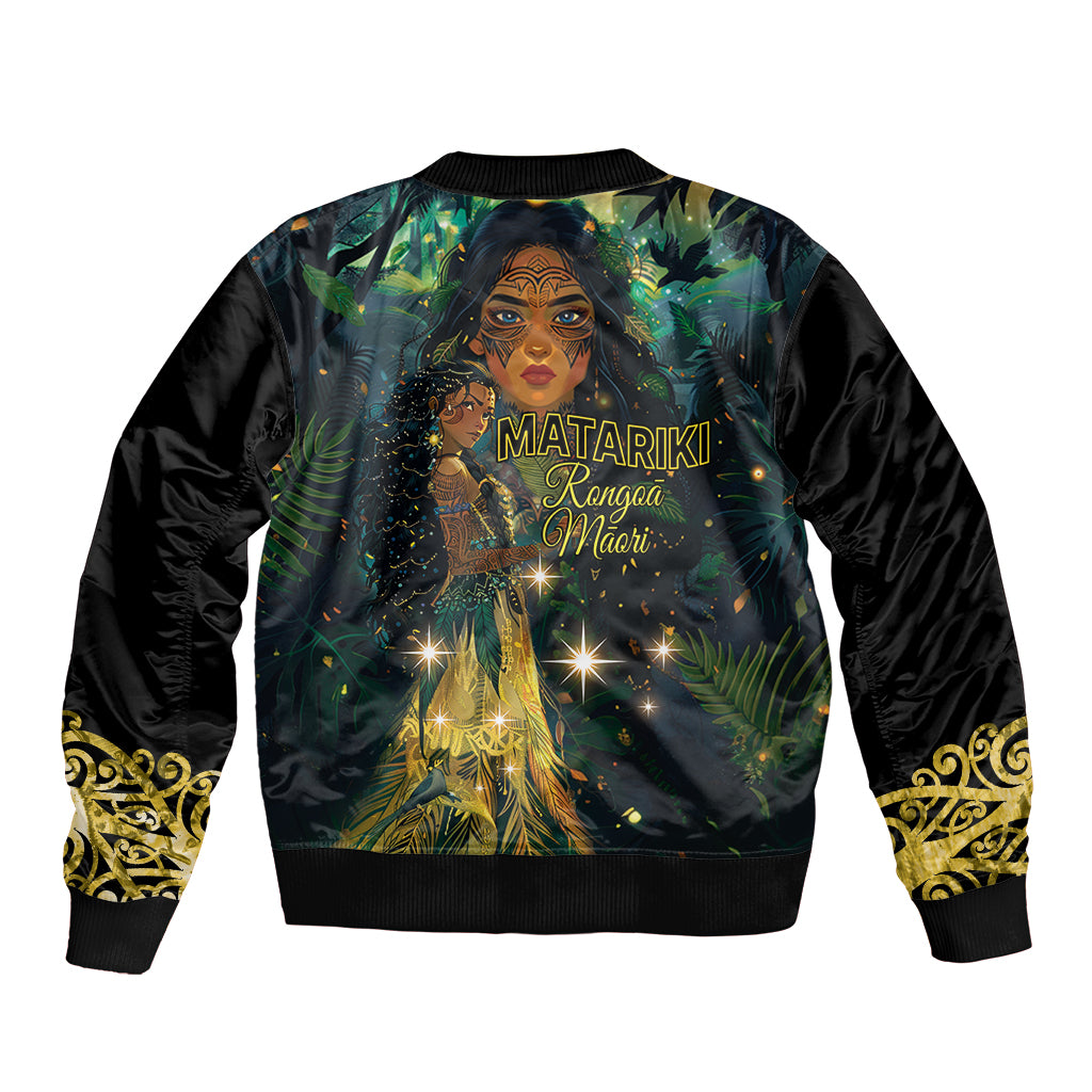 New Zealand Matariki Sleeve Zip Bomber Jacket Rongoā Māori Wellbeing and Good Luck