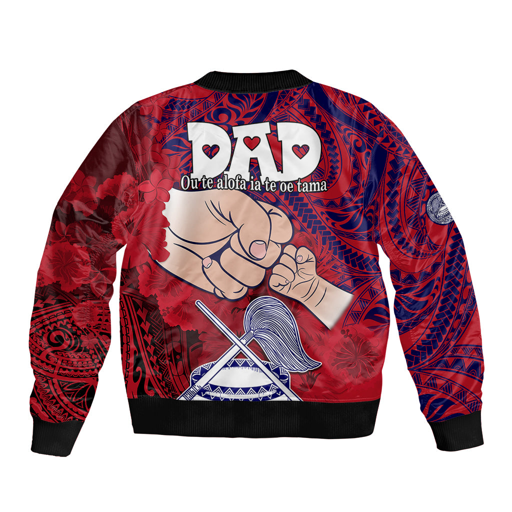 Dads Day American Samoa Bomber Jacket Dad Ou Te Alofa Ia Te Oe Tama - Polynesian Flowers Tribal LT9 - Polynesian Pride