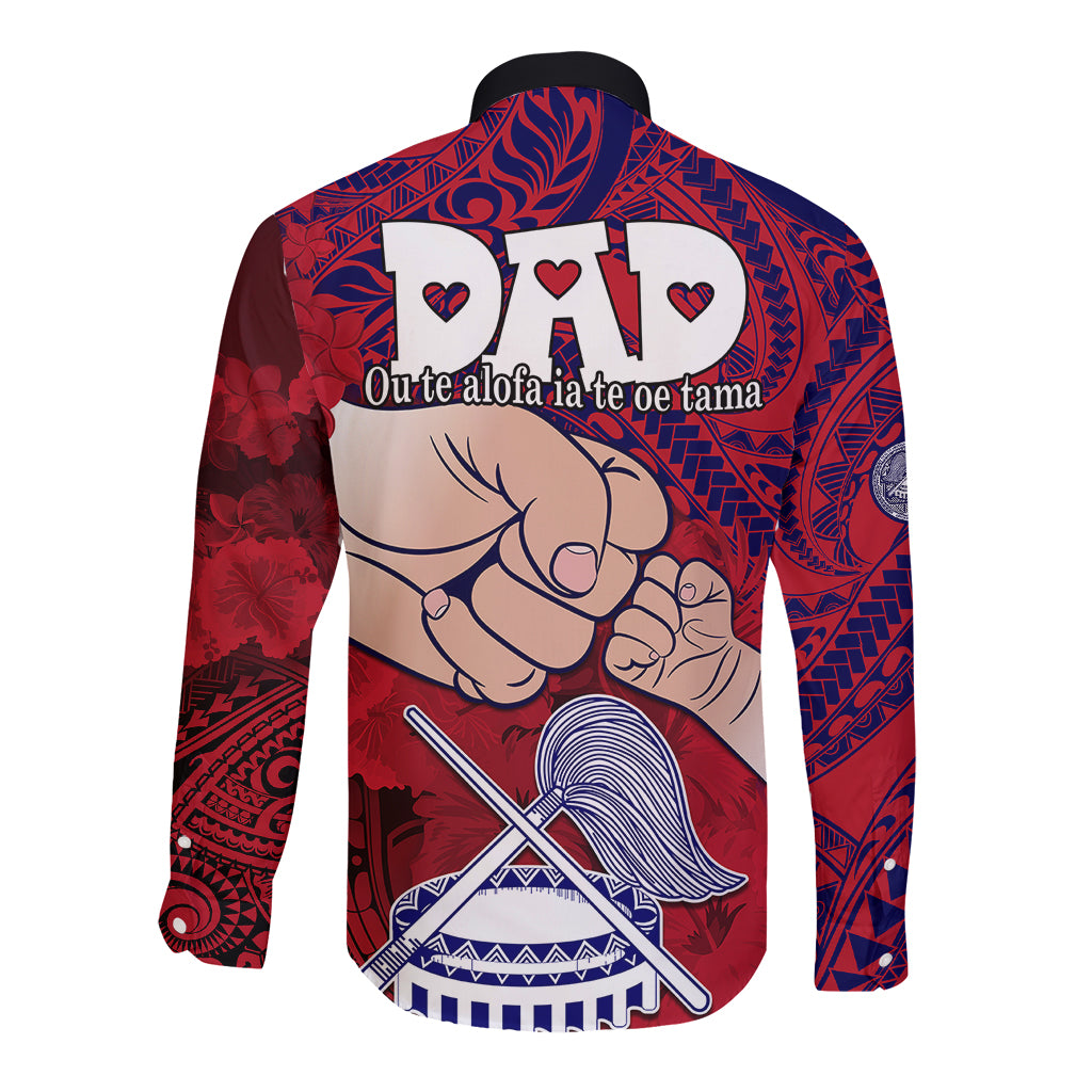 Fathers Day Polynesian Islands American Samoa Long Sleeve Button Shirt Dad Ou Te Alofa Ia Te Oe Tama - Polynesian Flowers Tribal LT9 - Polynesian Pride