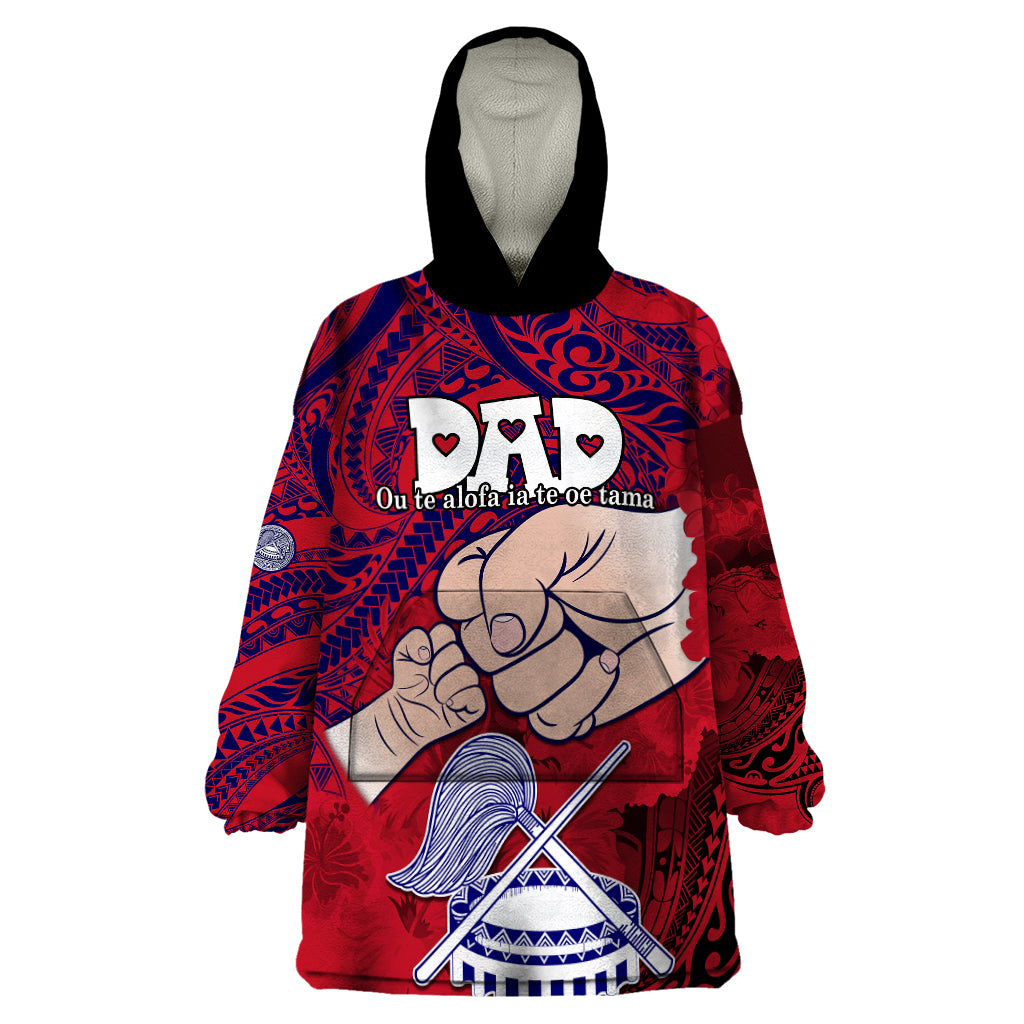 Dads Day American Samoa Wearable Blanket Hoodie Dad Ou Te Alofa Ia Te Oe Tama - Polynesian Flowers Tribal LT9 One Size Red - Polynesian Pride