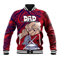 Personalised Fathers Day Polynesian Islands American Samoa Baseball Jacket Dad Ou Te Alofa Ia Te Oe Tama - Polynesian Flowers Tribal LT9 Unisex Red - Polynesian Pride