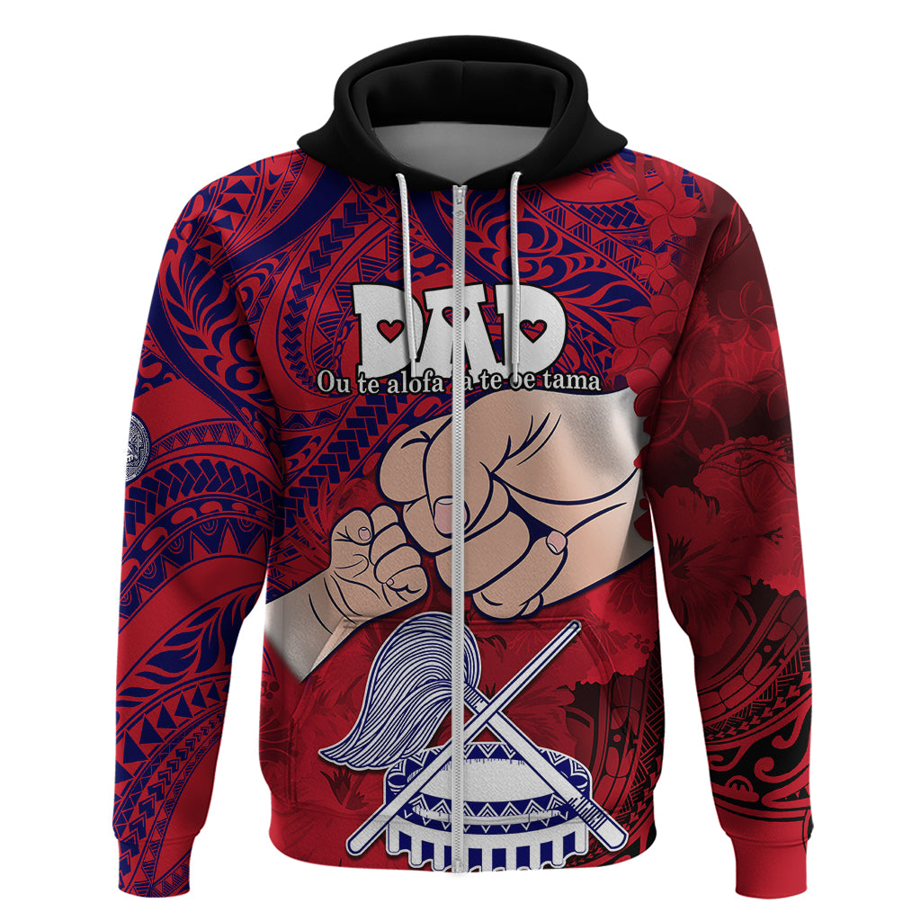 Custom Fathers Day Polynesian Islands American Samoa Hoodie Dad Ou Te Alofa Ia Te Oe Tama Polynesian Flowers Tribal LT9 Zip Hoodie Red - Polynesian Pride