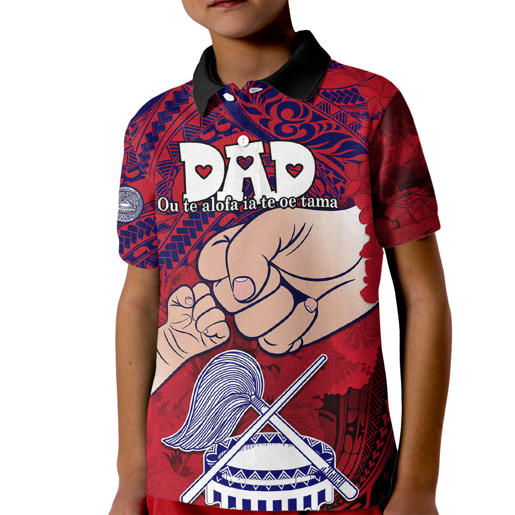 Personalised Fathers Day Polynesian Islands American Samoa Kid Polo Shirt Dad Ou Te Alofa Ia Te Oe Tama - Polynesian Flowers Tribal LT9 Kid Red - Polynesian Pride