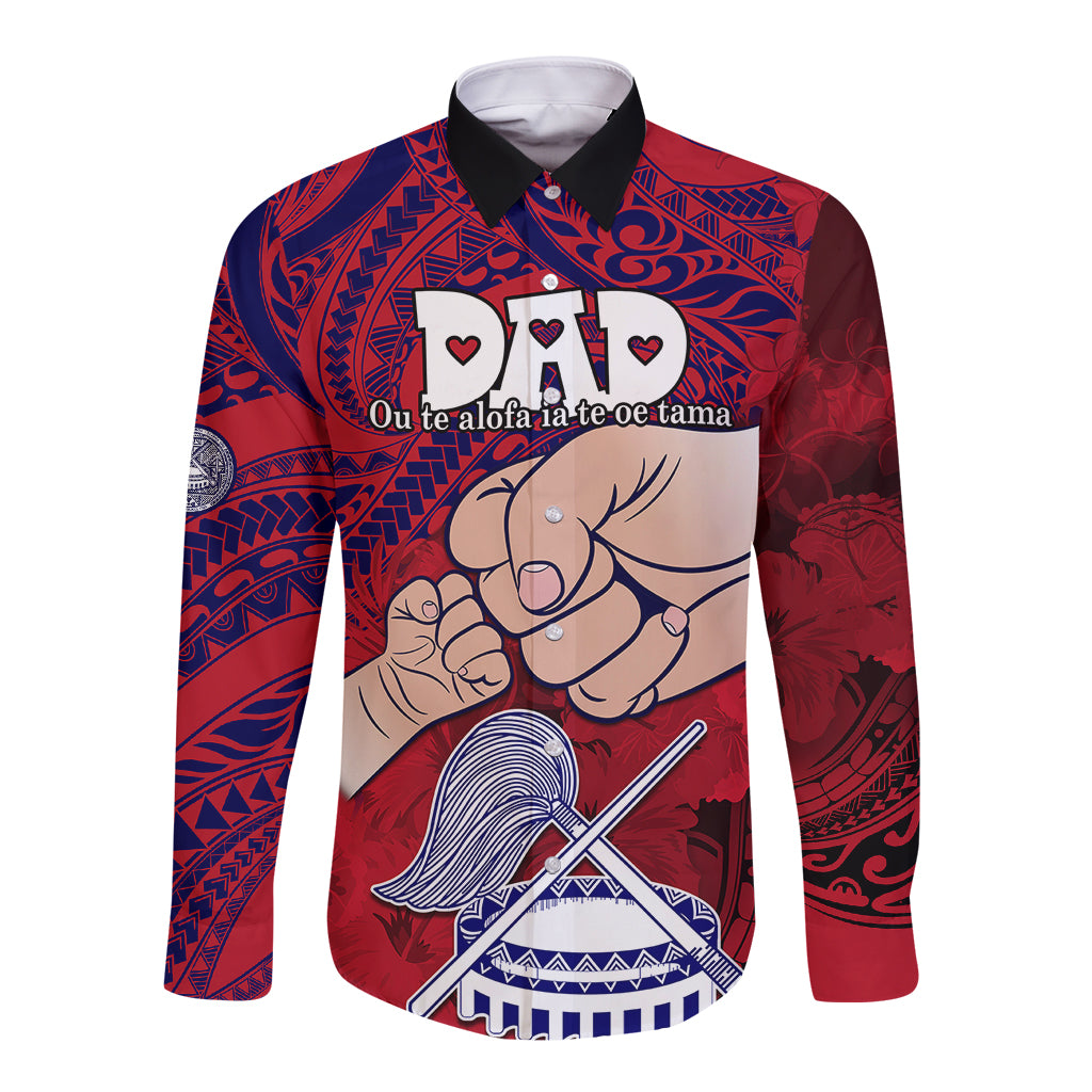 Personalised Dads Day American Samoa Long Sleeve Button Shirt Dad Ou Te Alofa Ia Te Oe Tama - Polynesian Flowers Tribal LT9 Unisex Red - Polynesian Pride