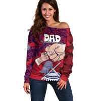 Personalised Dads Day American Samoa Off Shoulder Sweater Dad Ou Te Alofa Ia Te Oe Tama - Polynesian Flowers Tribal LT9 Women Red - Polynesian Pride