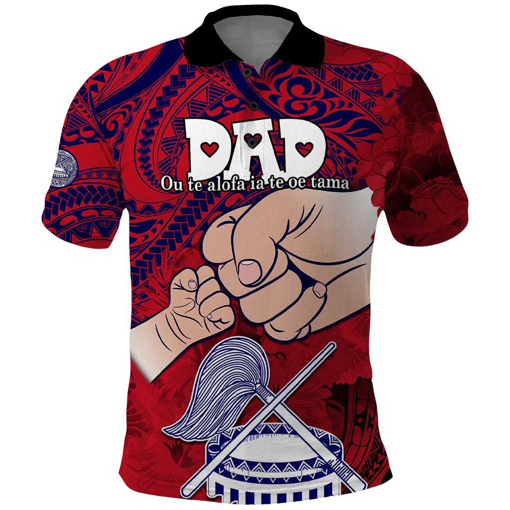 Custom Dads Day American Samoa Polo Shirt Dad Ou Te Alofa Ia Te Oe Tama Polynesian Flowers Tribal LT9 Red - Polynesian Pride