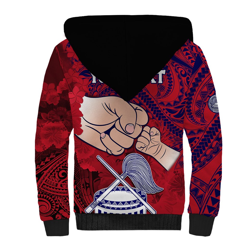Personalised Fathers Day Polynesian Islands American Samoa Sherpa Hoodie Dad Ou Te Alofa Ia Te Oe Tama - Polynesian Flowers Tribal LT9 - Polynesian Pride