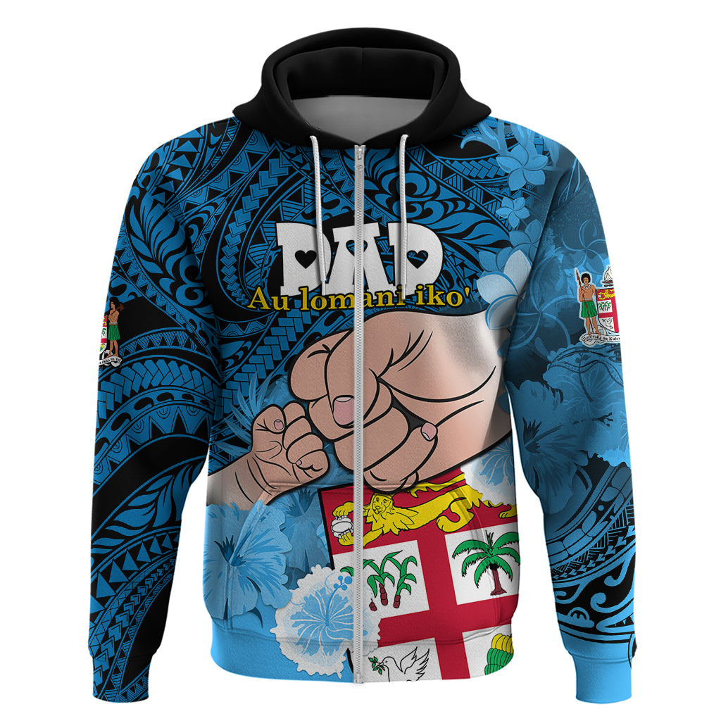 Fathers Day Polynesian Islands Fiji Hoodie Dad Au Lomani Iko Polynesian Flowers Tribal LT9 Zip Hoodie Blue - Polynesian Pride
