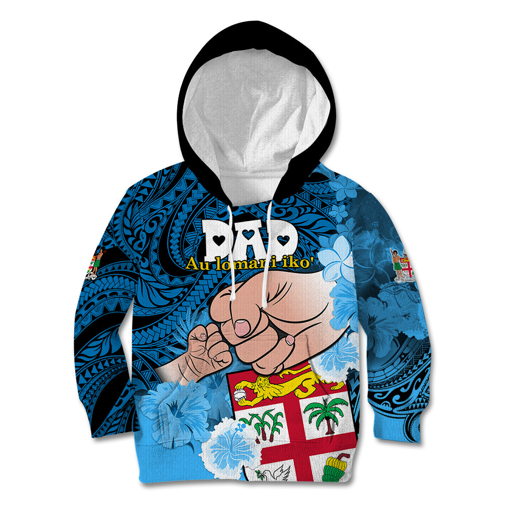 Dads Day Fiji Kid Hoodie Dad Au Lomani Iko - Polynesian Flowers Tribal LT9 Blue - Polynesian Pride