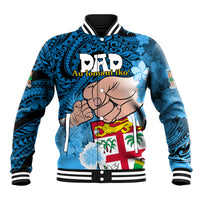 Personalised Dads Day Fiji Baseball Jacket Dad Au Lomani Iko - Polynesian Flowers Tribal LT9 Unisex Blue - Polynesian Pride
