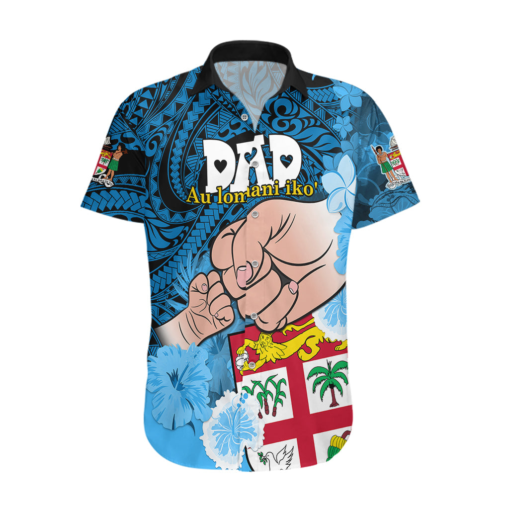 Personalised Fathers Day Polynesian Islands Fiji Hawaiian Shirt Dad Au Lomani Iko - Polynesian Flowers Tribal LT9 Blue - Polynesian Pride