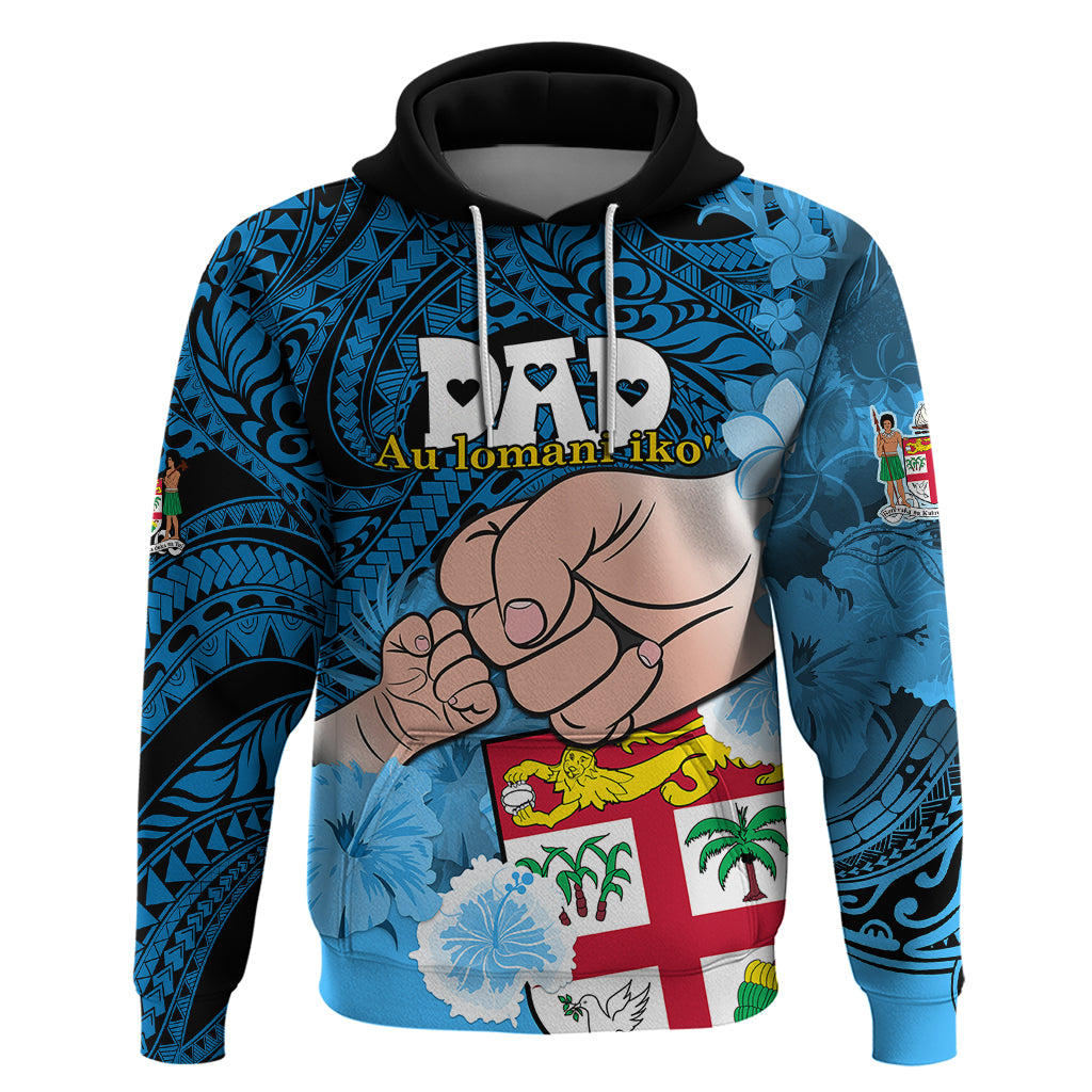 Custom Fathers Day Polynesian Islands Fiji Hoodie Dad Au Lomani Iko Polynesian Flowers Tribal LT9 Pullover Hoodie Blue - Polynesian Pride