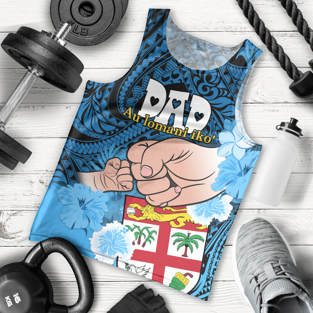 Personalised Dads Day Fiji Men Tank Top Dad Au Lomani Iko - Polynesian Flowers Tribal LT9 Blue - Polynesian Pride