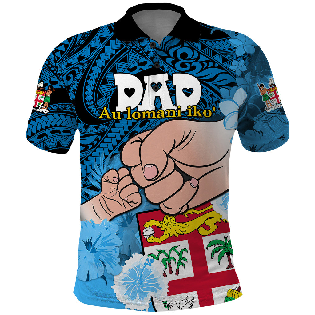 Custom Dads Day Fiji Polo Shirt Dad Au Lomani Iko Polynesian Flowers Tribal LT9 Blue - Polynesian Pride