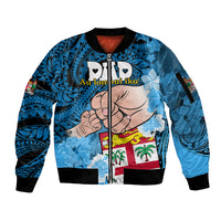 Personalised Dads Day Fiji Sleeve Zip Bomber Jacket Dad Au Lomani Iko - Polynesian Flowers Tribal LT9 Unisex Blue - Polynesian Pride