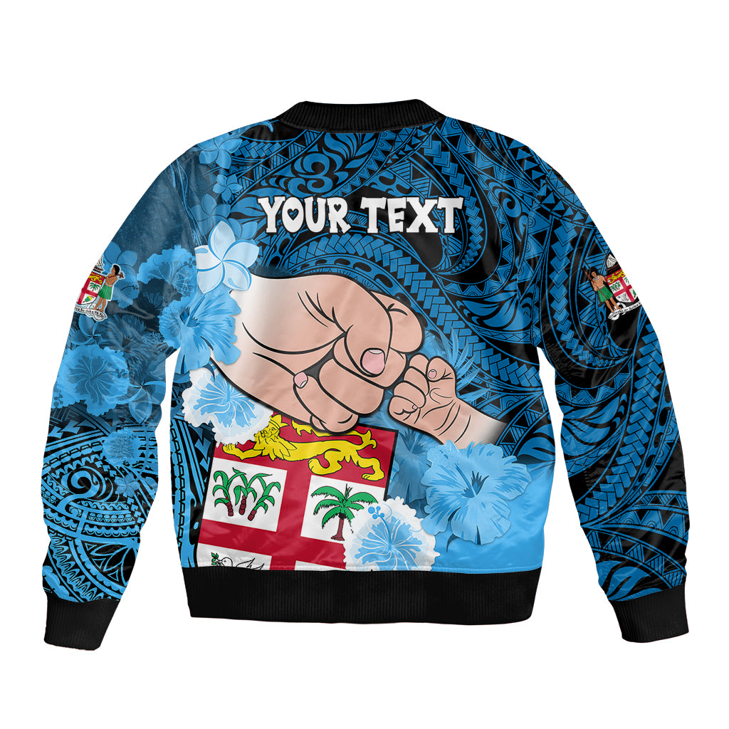 Personalised Fathers Day Polynesian Islands Fiji Sleeve Zip Bomber Jacket Dad Au Lomani Iko - Polynesian Flowers Tribal LT9 - Polynesian Pride