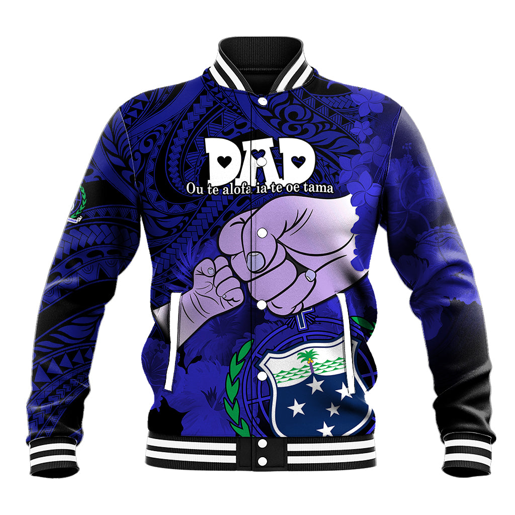 Dads Day Samoa Baseball Jacket Dad Ou Te Alofa Ia Te Oe Tama - Blue Polynesian Flowers Tribal LT9 Unisex Blue - Polynesian Pride