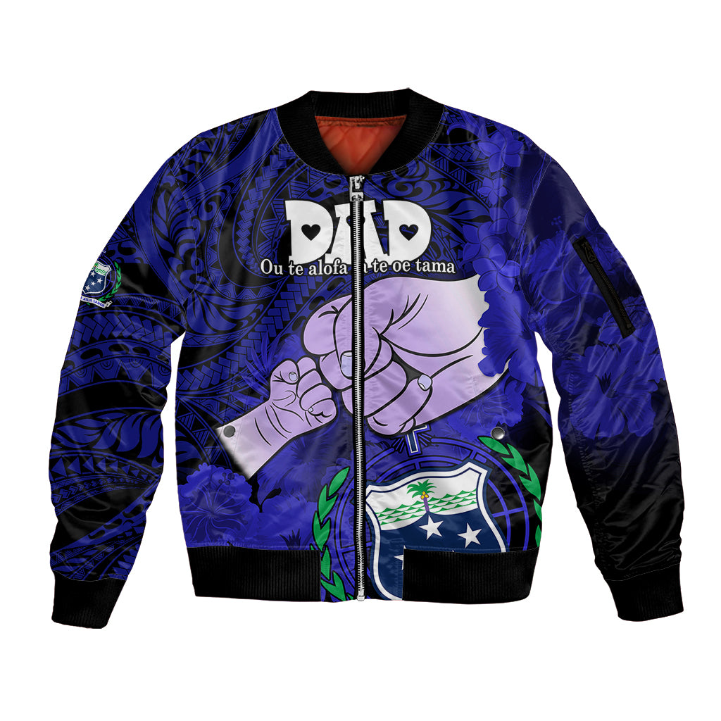 Dads Day Samoa Sleeve Zip Bomber Jacket Dad Ou Te Alofa Ia Te Oe Tama - Blue Polynesian Flowers Tribal LT9 Unisex Blue - Polynesian Pride