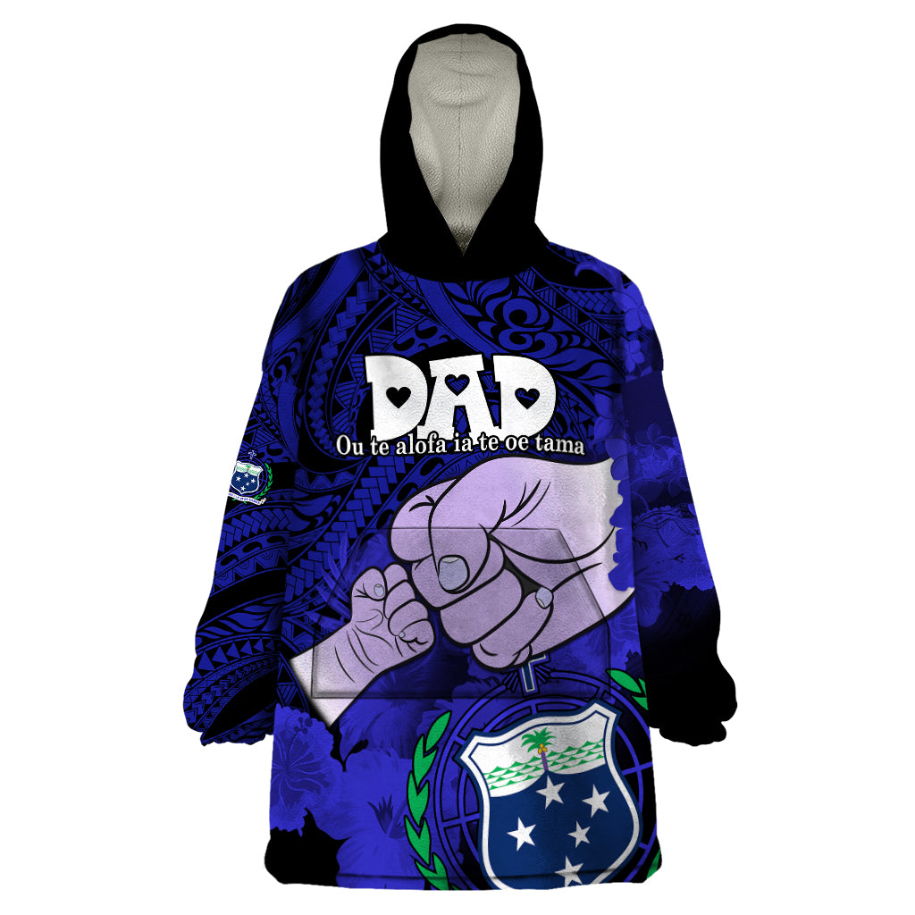 Dads Day Samoa Wearable Blanket Hoodie Dad Ou Te Alofa Ia Te Oe Tama - Blue Polynesian Flowers Tribal LT9 One Size Blue - Polynesian Pride