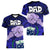 Dads Day Samoa Women V Neck T Shirt Dad Ou Te Alofa Ia Te Oe Tama - Blue Polynesian Flowers Tribal LT9 - Polynesian Pride