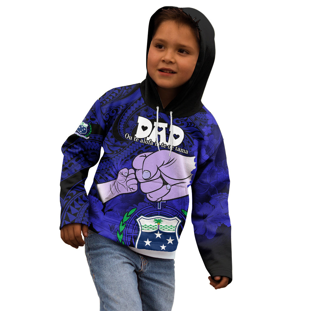 Personalised Dads Day Samoa Kid Hoodie Dad Ou Te Alofa Ia Te Oe Tama - Blue Polynesian Flowers Tribal LT9 - Polynesian Pride
