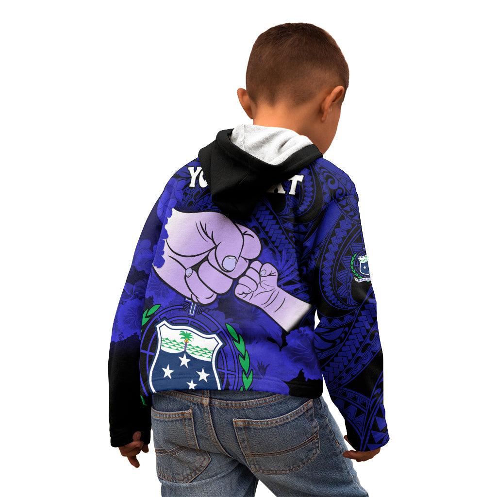 Personalised Fathers Day Polynesian Islands Samoa Kid Hoodie Dad Ou Te Alofa Ia Te Oe Tama - Blue Polynesian Flowers Tribal LT9 - Polynesian Pride