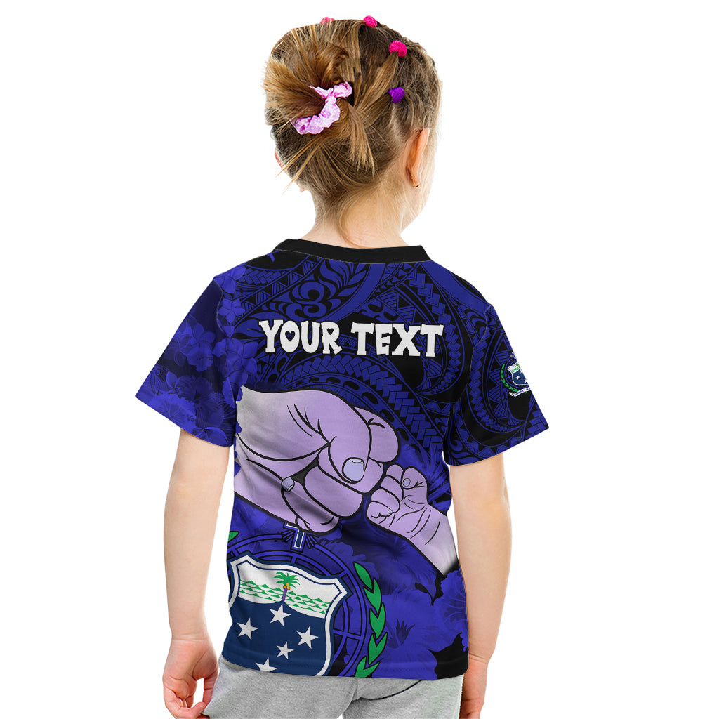 Personalised Fathers Day Polynesian Islands Samoa Kid T Shirt Dad Ou Te Alofa Ia Te Oe Tama - Blue Polynesian Flowers Tribal LT9 - Polynesian Pride