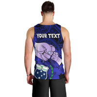 Personalised Dads Day Samoa Men Tank Top Dad Ou Te Alofa Ia Te Oe Tama - Blue Polynesian Flowers Tribal LT9 - Polynesian Pride