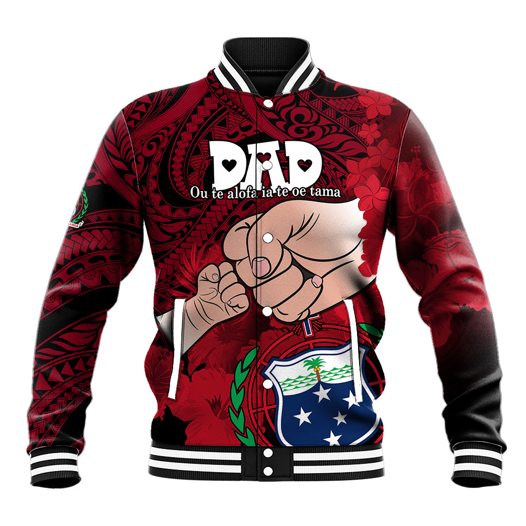 Dads Day Samoa Baseball Jacket Dad Ou Te Alofa Ia Te Oe Tama - Red Polynesian Flowers Tribal LT9 Unisex Red - Polynesian Pride