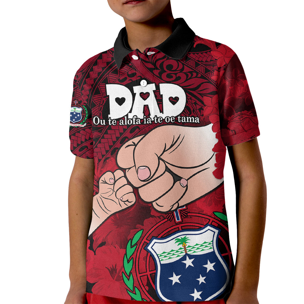 Dads Day Samoa Kid Polo Shirt Dad Ou Te Alofa Ia Te Oe Tama - Red Polynesian Flowers Tribal LT9 Kid Red - Polynesian Pride