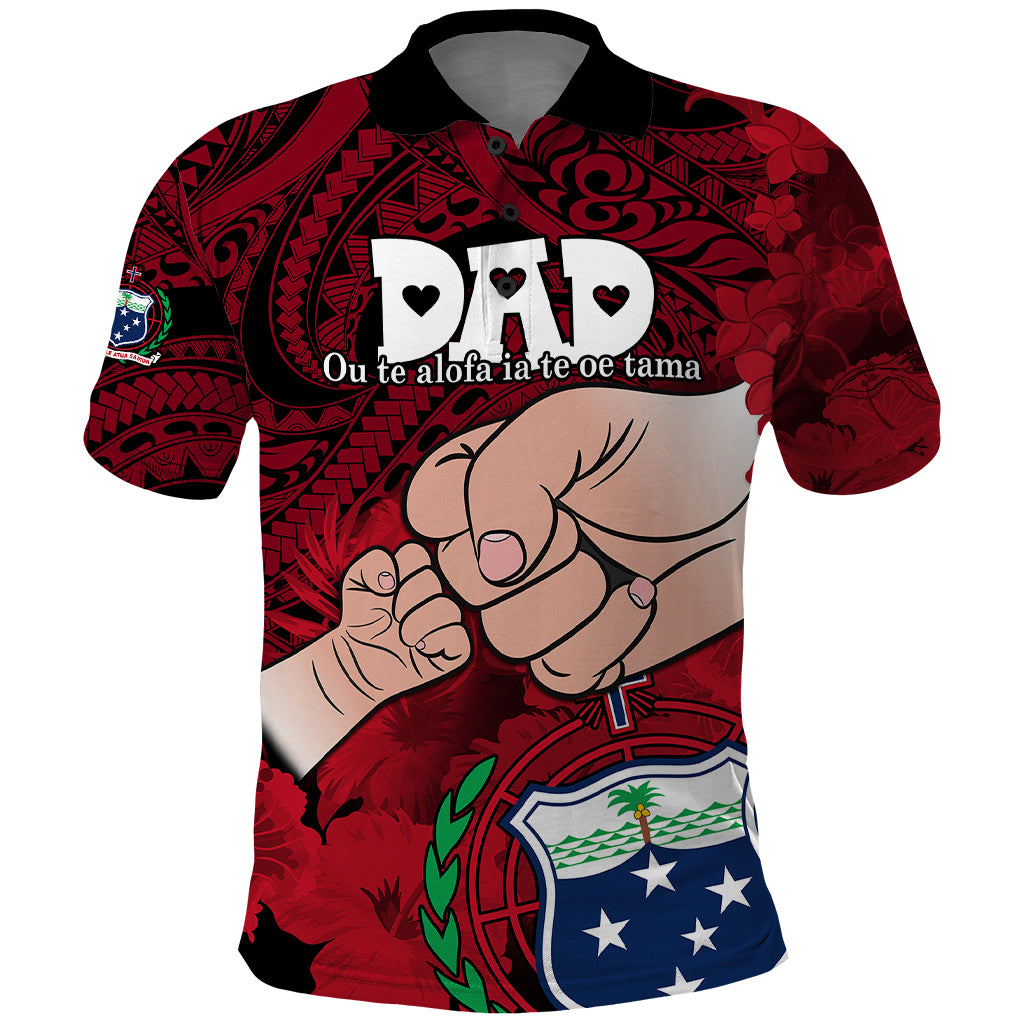 Dads Day Samoa Polo Shirt Dad Ou Te Alofa Ia Te Oe Tama Red Polynesian Flowers Tribal LT9 Red - Polynesian Pride