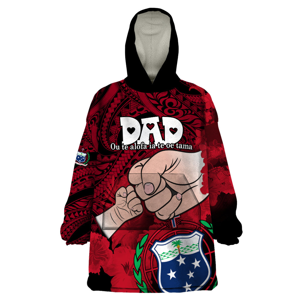 Dads Day Samoa Wearable Blanket Hoodie Dad Ou Te Alofa Ia Te Oe Tama - Red Polynesian Flowers Tribal LT9 One Size Red - Polynesian Pride