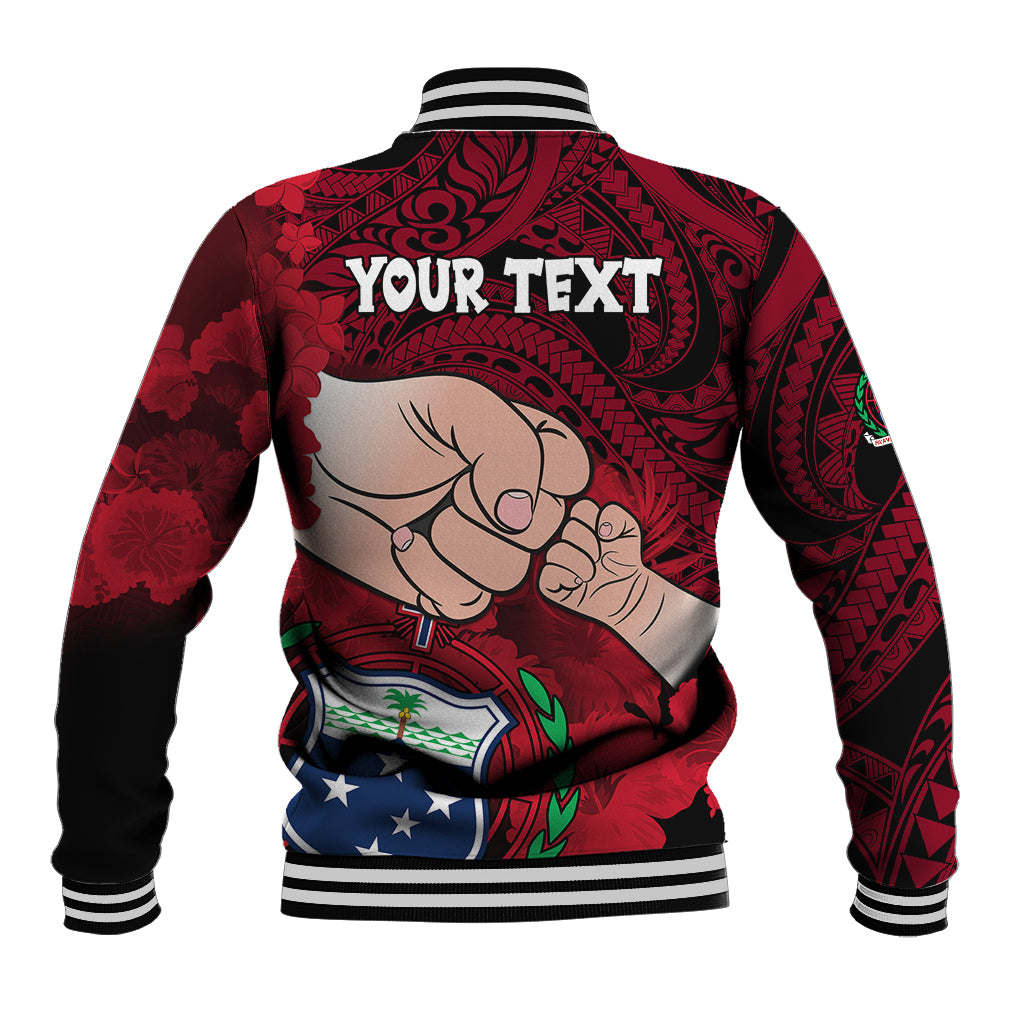 Personalised Fathers Day Polynesian Islands Samoa Baseball Jacket Dad Ou Te Alofa Ia Te Oe Tama - Red Polynesian Flowers Tribal LT9 - Polynesian Pride