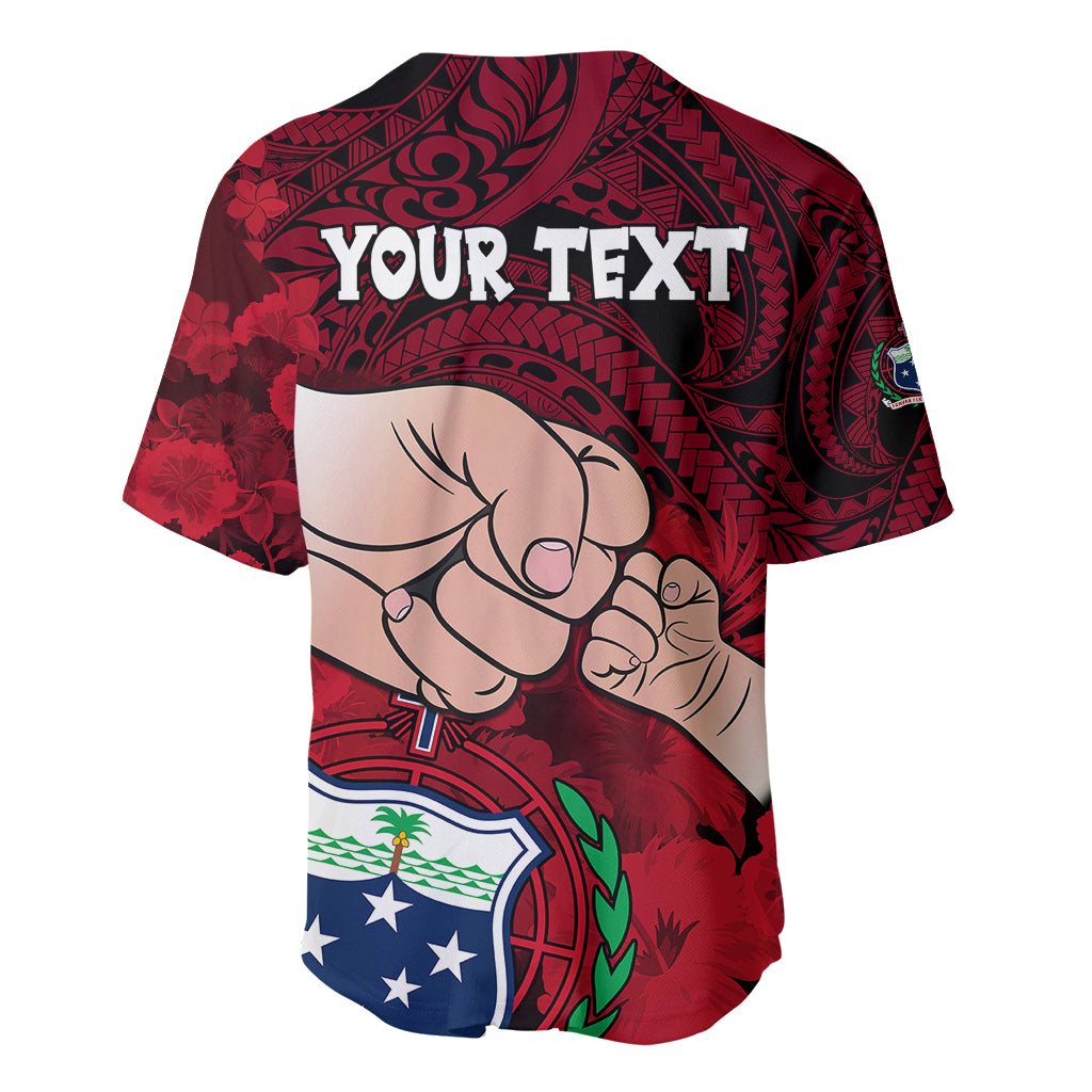 Personalised Dads Day Samoa Baseball Jersey Dad Ou Te Alofa Ia Te Oe Tama - Red Polynesian Flowers Tribal LT9 - Polynesian Pride